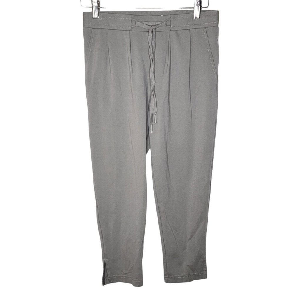 Betabrand‎ Small Petite Light Gray Drawstring Cropped Women's Stretch Pants